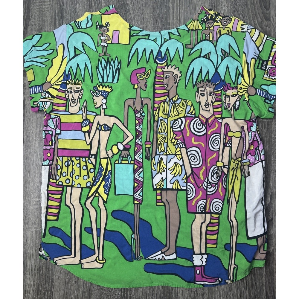 VTG 80's Esprit Resnicoff Art Print Top Women's Small Beach Tropical Shirt Tunic - Picture 15 of 16